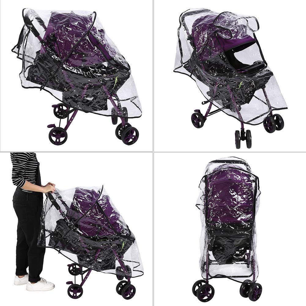 Baby Stroller Rain Cover, Universal Pram Accessory Front Opening Rain Cover PVC Transparent Wind Rain Weather Protector