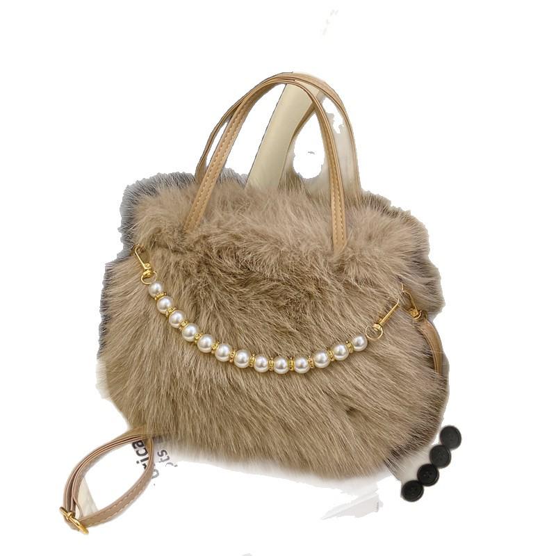 New Fashion Fluffy Plush Beaded Square Crossbody Bag - Versatile and Stylish for Commuting
