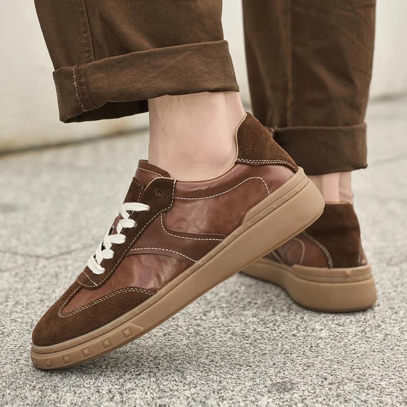 Fashion Italian Casual Flat Designer Vulcanized Shoes Classic Men Lace Up Outdoor Walking Oxford Shoe Genuine Leather Comfy Office Shoes
