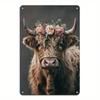 Vintage Cow with Wreath Metal Wall Poster for Living Room