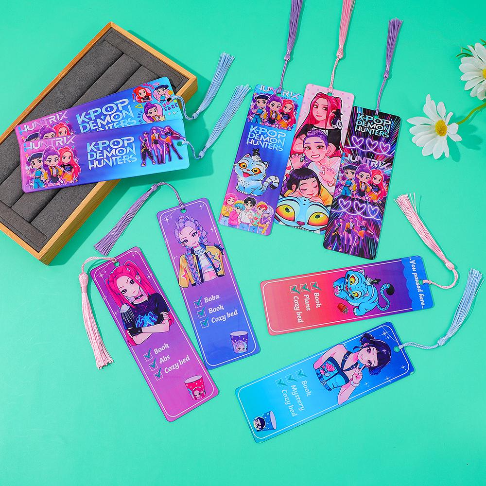 Kpop Demon Hunters Acrylic Bookmarks with Tassels - Colorful Idol & Cartoon Designs, Durable Page Markers for Kpop Fans