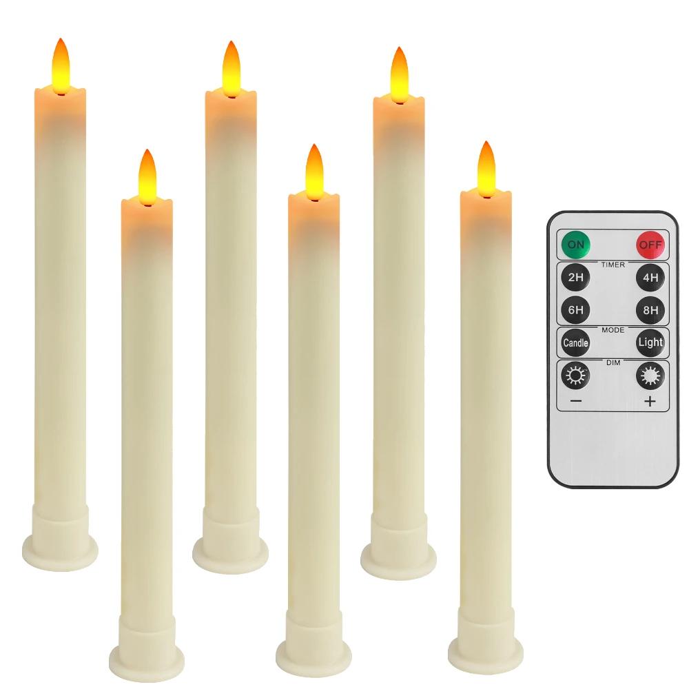 Long Christmas LED Candle with Remote Timer Flameless Ivory Taper Candles Battery Powered Church Flickering Candlesticks Light