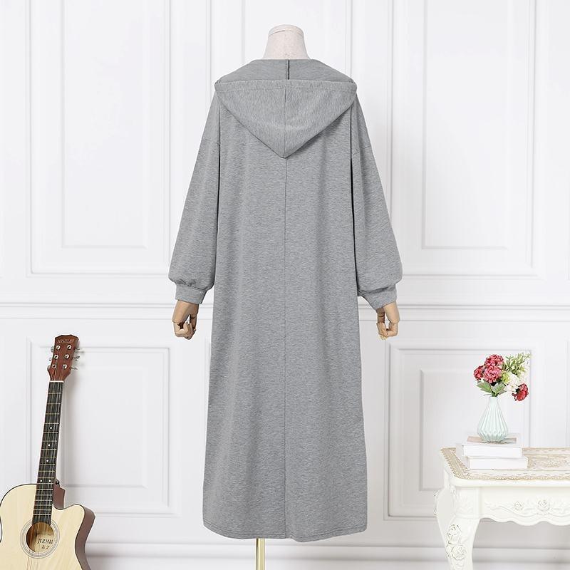 YYFS Women's Fashion Spring Fall Solid Color Print Long Sleeve Hooded Loose Waistline Casual Dresses