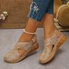 Women'S Stylish White Wedge Sandals with Cut-Out Design, Round Toe & Ankle Strap - Comfortable PU Cover Casual Shoes for Parties Wedge Sandals