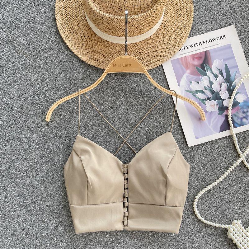 

Fashion Sexy Style Camisole Women s Sexy Beauty Back Silm Short Crop Top Easiest for Match Tops 2024 Early Spring New Arrival Khaki All yards