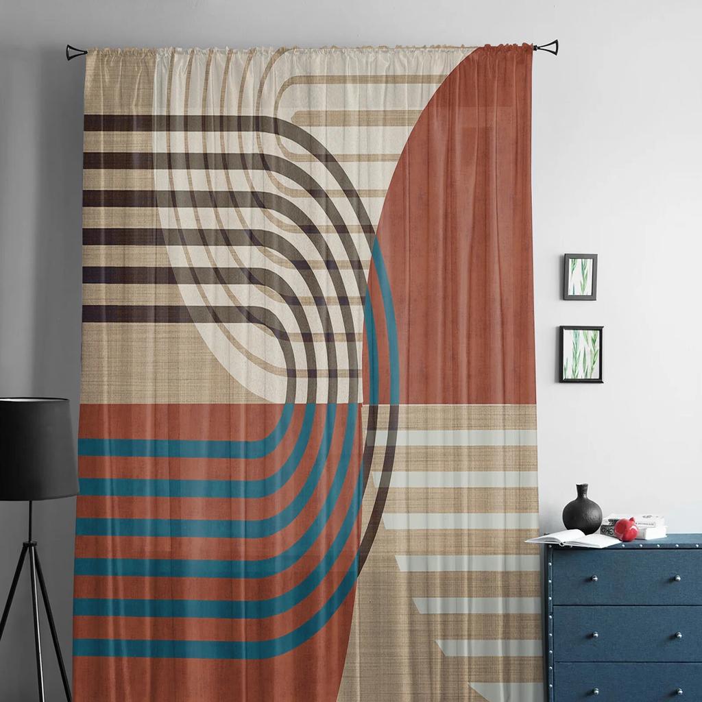 Boho abstrakte geometrische transparente Vorhänge für Wohnzimmer, Schlafzimmer, Heimdekoration, Küche, Tüll für Fenster, Voile-Vorhänge