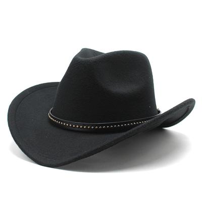 Sombrero de Vaquero Occidental, Sombrero de Copa Jazz de Lana Negra, Sombrero de Fieltro de Estilo Étnico para Hombre y Mujer, Sombrero de Ala Ancha