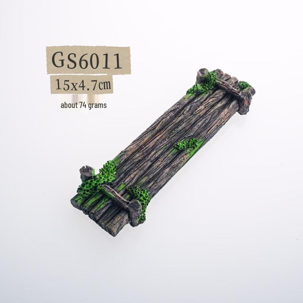 Fish Tank Decor: Artificial Mountain & Wooden Suspension Bridge Set