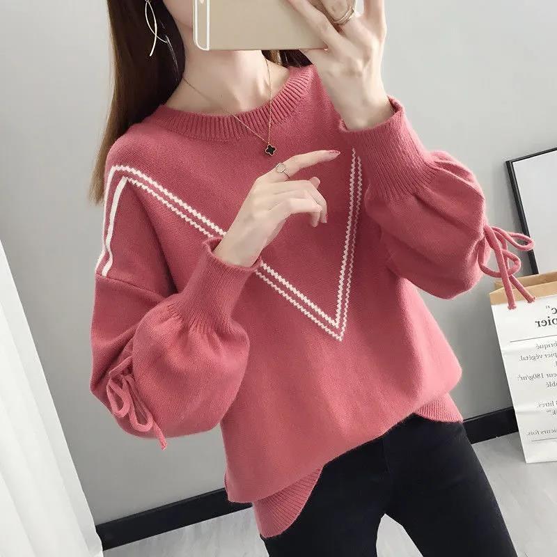 Spring and Autumn Women's Sweater Loose Outwear Round Neck Undercoat Short Bowknot Loose Sweater