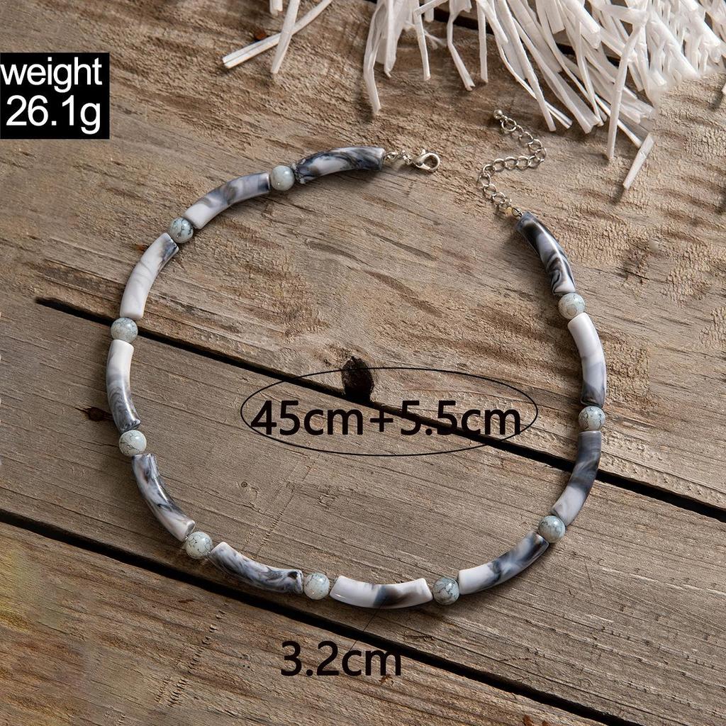 Bohemian Style Acrylic Shaped Bead Necklace Beach Style Round Bead Bamboo Knot Mixed Necklace Candy Color Blocked Necklace