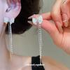 Elegant Rhinestone Bow Heart Tassel Earrings - Silver Needle Fashion Accessories