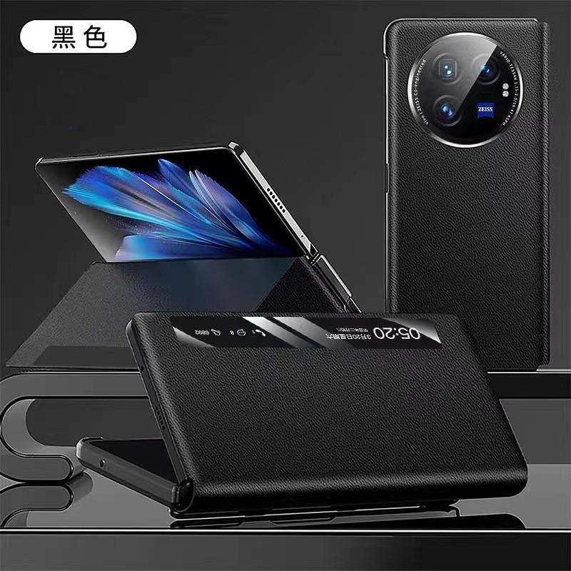 Premium Leather Flip Case Vivo X Fold3 Pro Fold5 With Smart View Window Magnetic Stand Anti-Slip Business Style