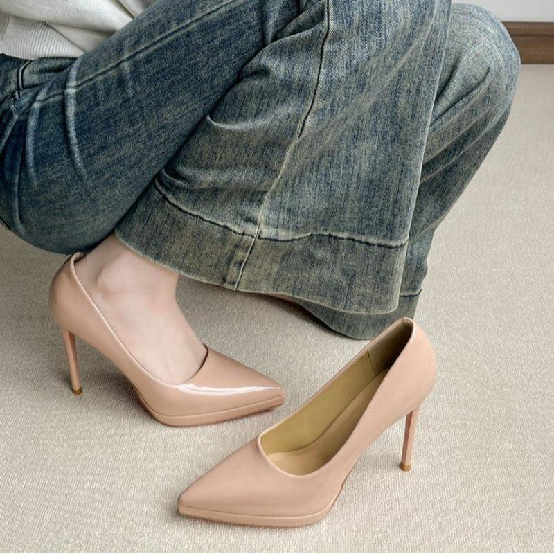 Fashion New Solid Color Pumps Women High Heel Shoes Female Fashion Patent Leather Sexy Pointed Toe Thin Heel Wedding Shoes