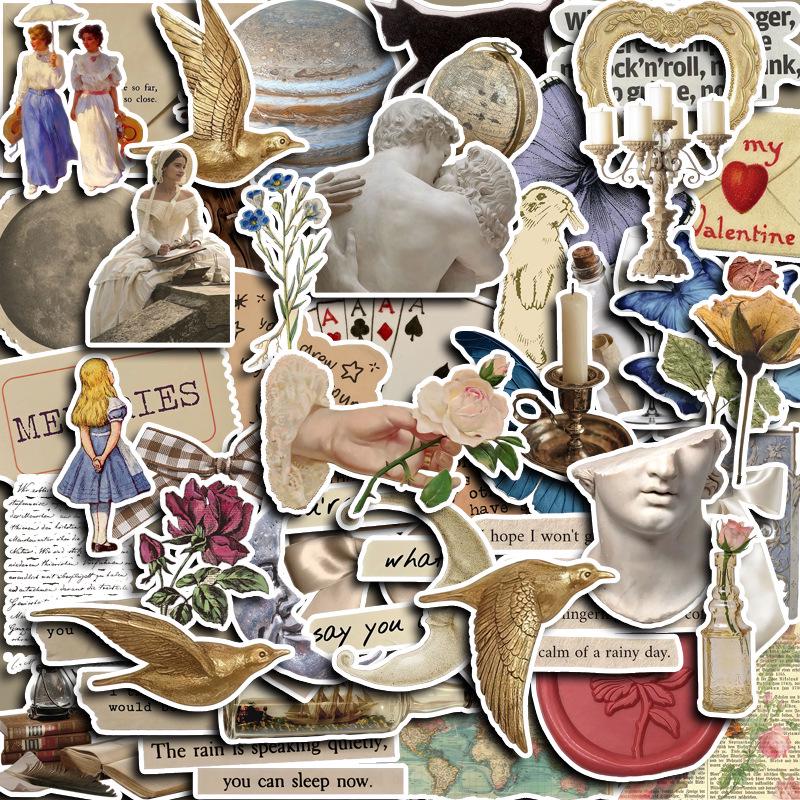 

Vintage Art Journal Stickers - 50 Sheets of European & American Abstract Figures and Aged Patterns