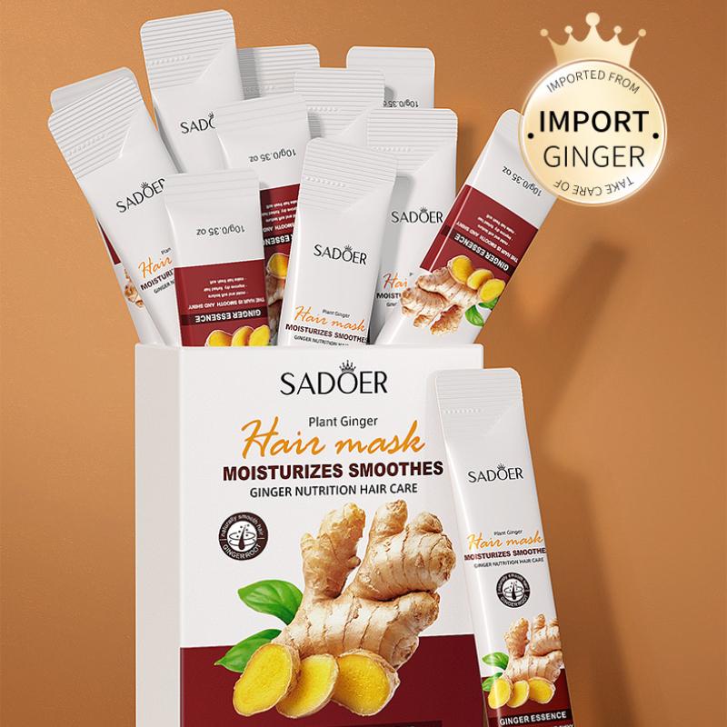 Zázvorová maska na vlasy 10g SADOER zlepšuje krepatění a uhlazuje v přenosném jednotlivém proužku