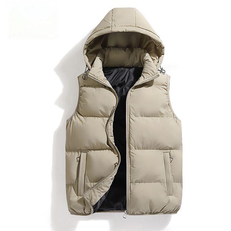 Hooded Vest Men Casual Waistcoat Sleeveless Padded Jacket Couples Detachable Hat  Zipper Pockets Down Jackets Men Outwear