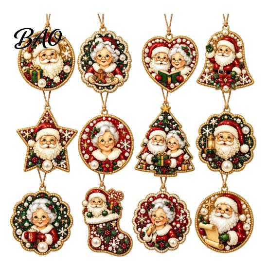 Christmas Tree Hanging Decor 12Pcs DIY Rhinestone Painting Ornament Kit, Faux Pearl Supplies for Adults Art Adults, Holiday Wreath Mantel Craft