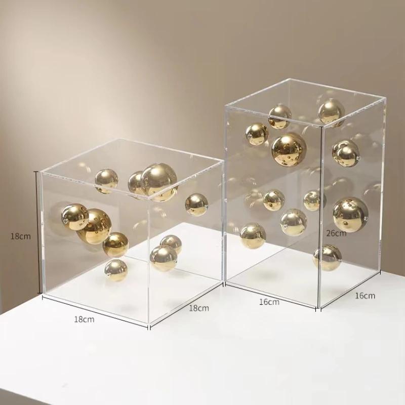 Quadratische Abstrakte Metallkugeln, Kunstwerke, Transparente Acryl-Behälterboxen, Desktop-Dekorationsmodelle, Heimdekorations-Handwerk