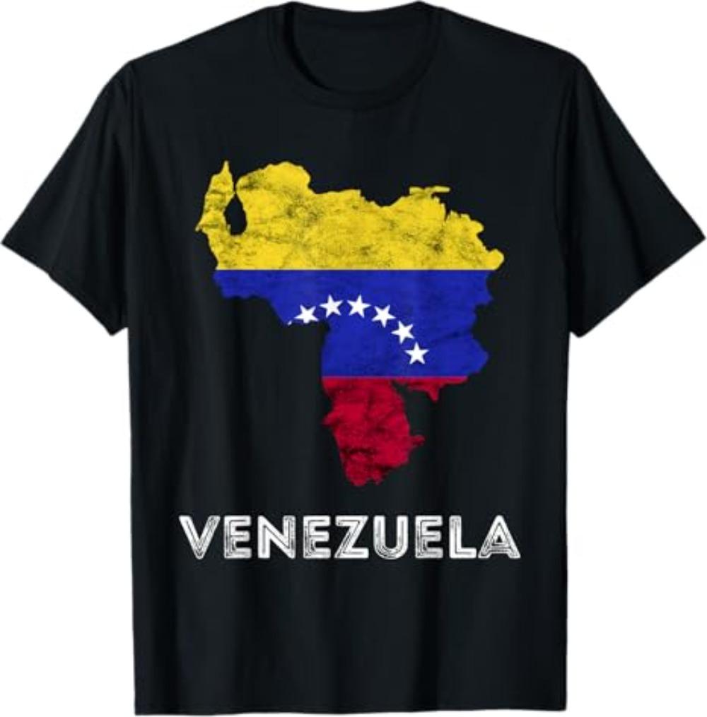 

Venezuela Map 7 Stars Flag TShirt Woman Man Vintage Fashion Casual High Quality Cotton Printed Tshirt Outdoors Simple Style S