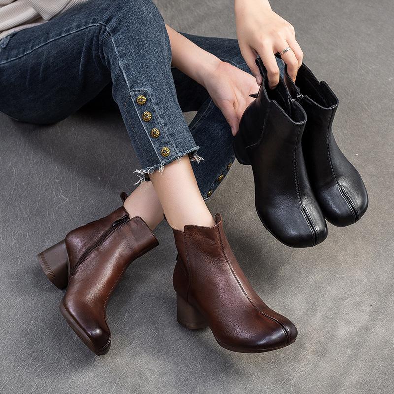 Fashion GKTINOO 2025 Genuine Leather Platform Boots Spring Autumn Rome Thick Heel Short Boots Retro Style Soft Soled Women's Shoes