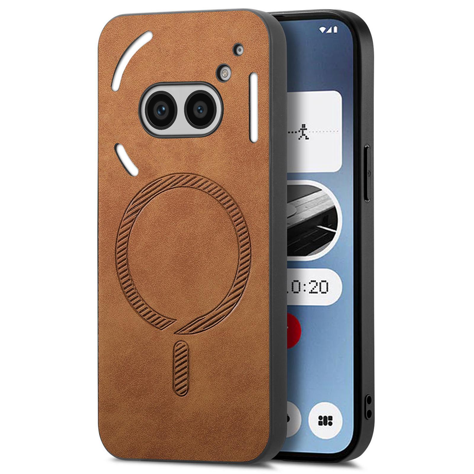 

For Nothing Phone (2a) Plus/Phone (2a) Leather Back Case Compatible with MagSafe Skin-Touch Phone Cover Brown