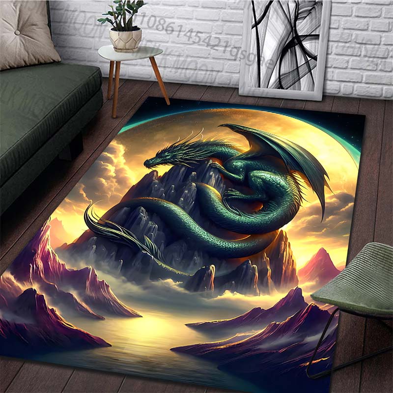 A giant dragon atop a mountain peak—fantasy style Print Carpet Rug for Living Room Bedroom Sofa Doormat Home Decor Floor Mat