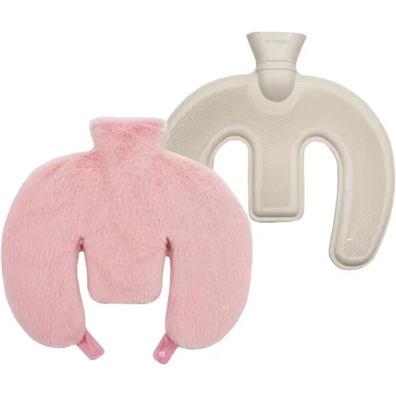 Plush U Shaped Hot Water Bottle Neck Heating Wrap Winter Warm Hand Pocket Reusable Portable Hot Water Bag for Pain Relief Hot