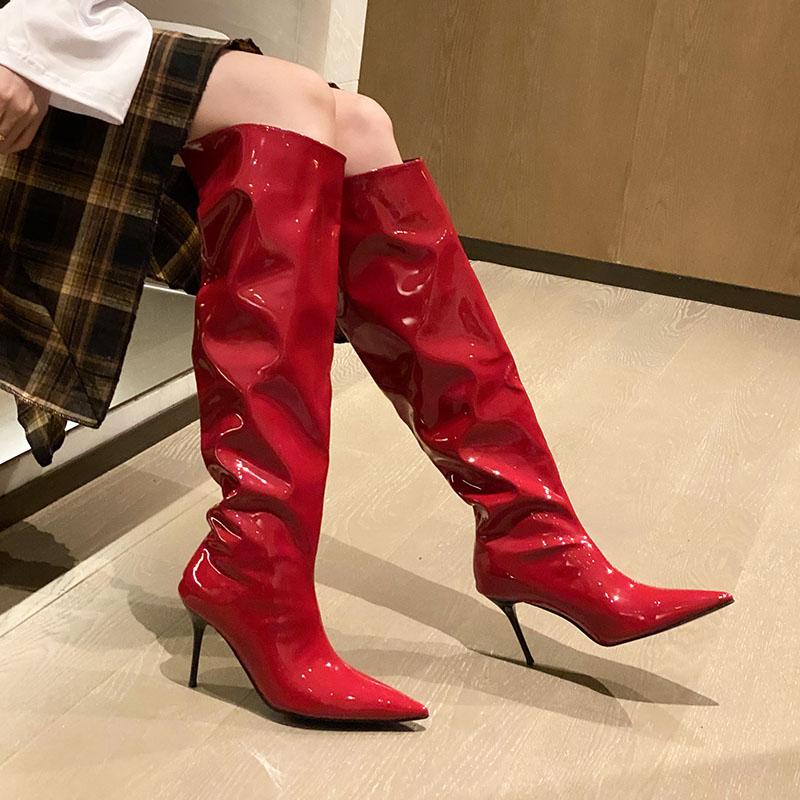 Fashion Fashion Pointed Toe Women Knee High Long Boots Shoes Party Ladies Modern Boots Heels Shoes Female Slip On Footwear Pumps new