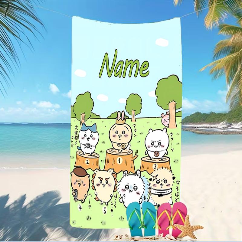 Customizable personalized beach towels Chiikawa themed designs.Suitable for the beach, yoga, sports;ideal as beach accessories