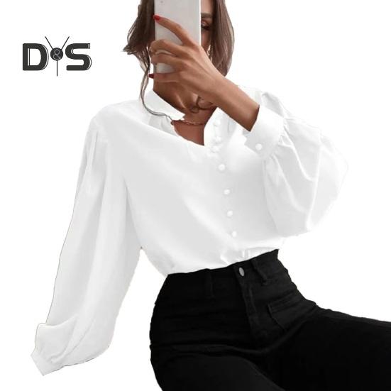 

Женская рубашка с воротником-стойкой и длинным рукавом, однобортная рубашка, однотонная, свободного кроя, повседневная рубашка L белый