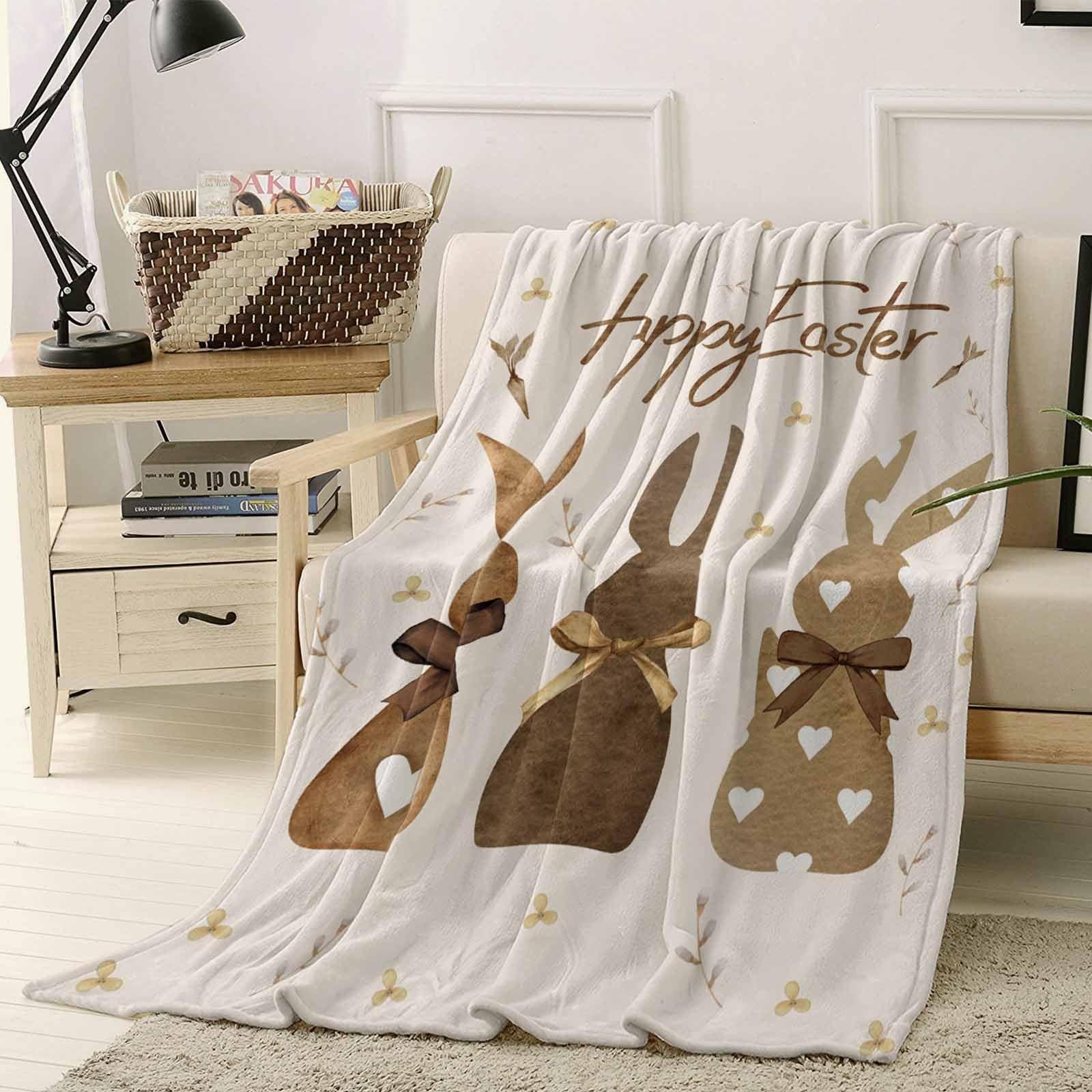 VIKAMA Easter Bunny Flannel Blanket Sofa Throw, Air-Conditioned Nap Blanket Warm Fleece Home Decor Blanket 75X95CM