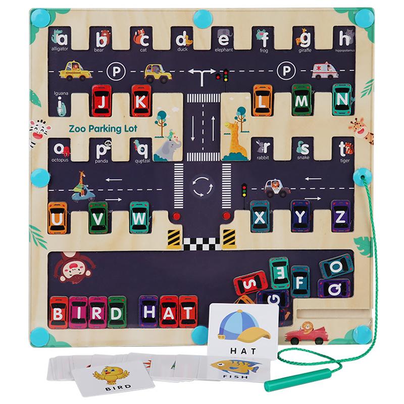 Wooden letter trolley pairing magnetic parking displacement children's pen holding training matching game puzzle early education toy