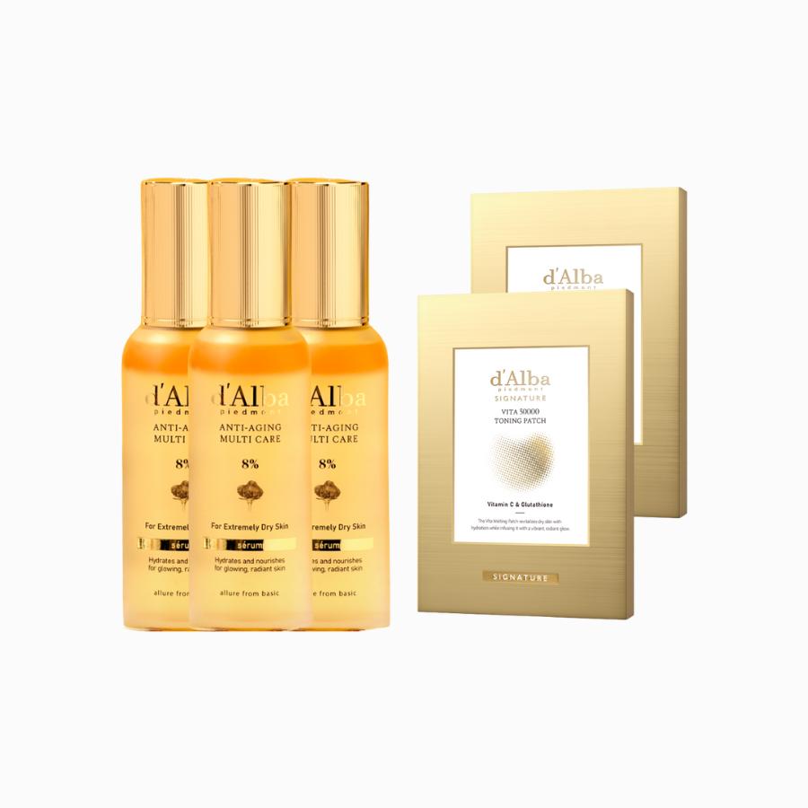 

d Alba Антивозрастная многофункциональная сыворотка 8% 70 мл 3 шт. + Тонизирующие патчи Vita 5000 Набор из 2 коробок