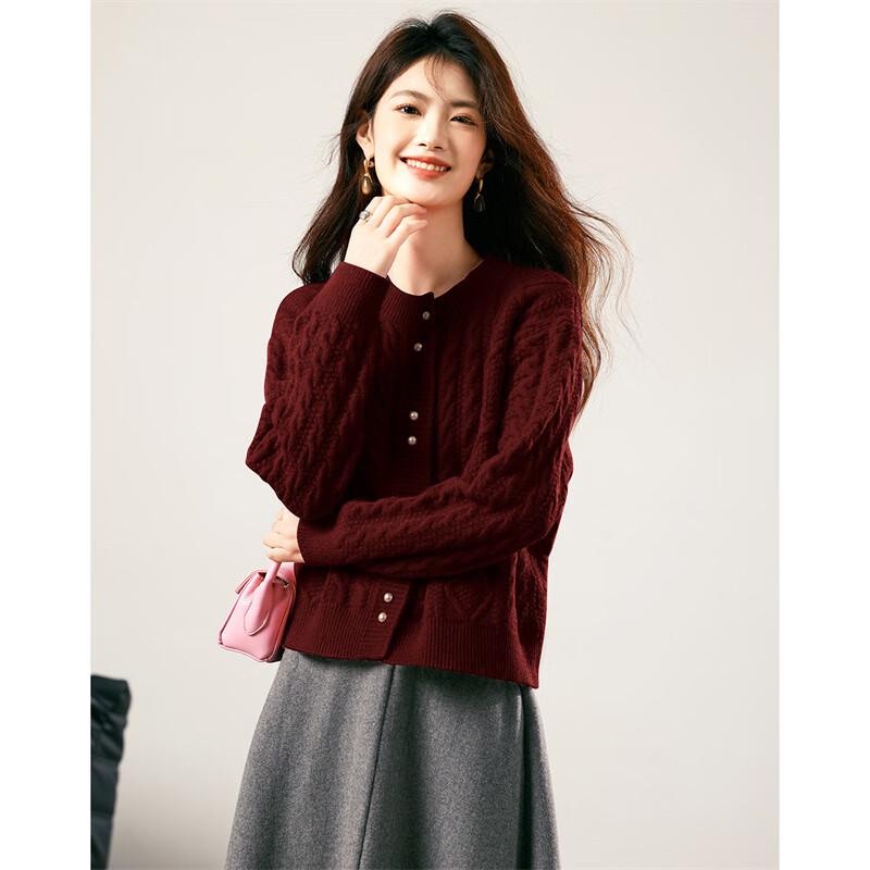 Xinfei Yu Women's Round Neck Cable Knit Cardigan