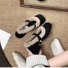 Black Thick Heel 2025 New Autumn and Winter Velvet Warm Fluffy Shoes Mary Jane Pedal High Heels Women's Evening Breeze