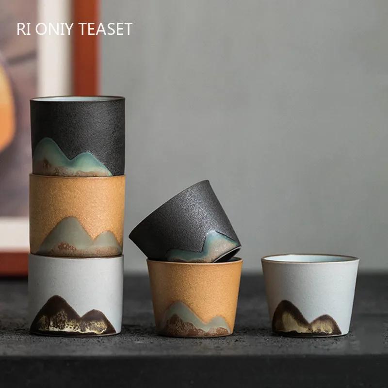 Chinese Retro Pottery Teacup Exquisite Handmade Ceramic Tea Bowl Travel Meditation Cup Pu'er Master Cup Tea Set Accessories