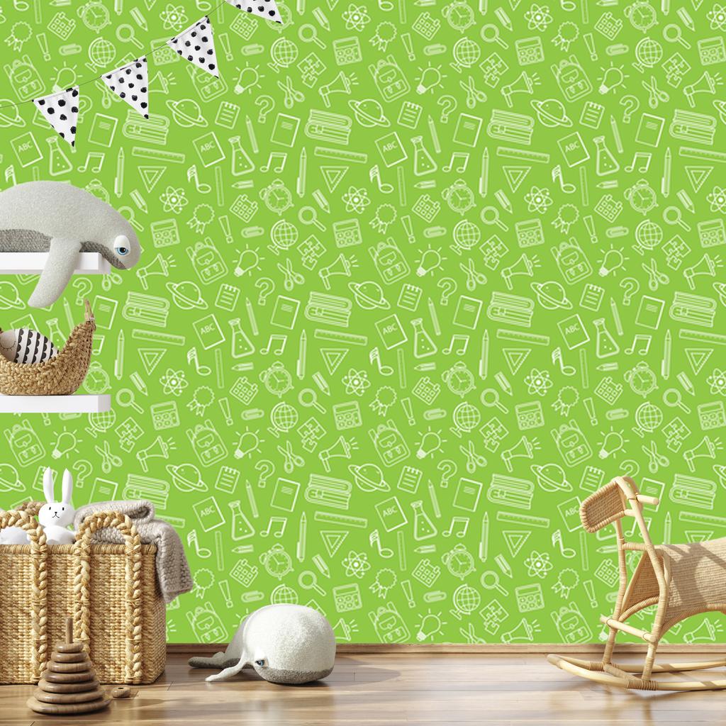 School Supplies Lime Wallpaper for Living Room and Bedroom 50x1000