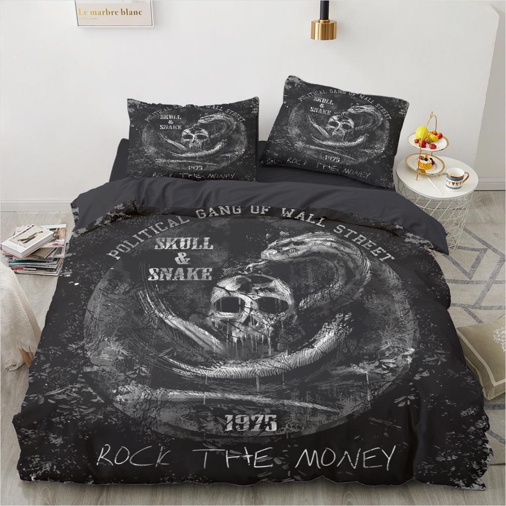 Skull Bedding Set Twin 140x200cm - Vintage Baroque Halloween Duvet Cover 2/3PCS, Luxury Skeleton Comforter cover,Gothic Bed Set