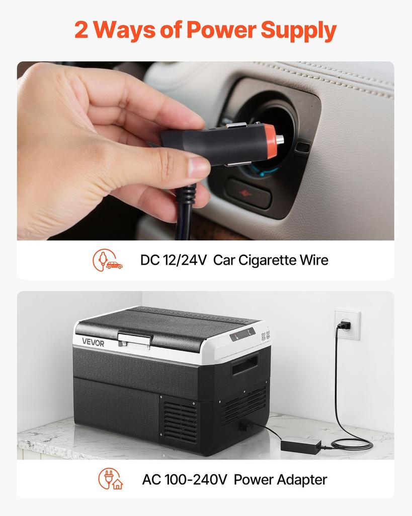 12 Volt Car Refrigerator, 40L Car Fridge, Portable Electric Cooler with -20 to 20 Adjustable Temperature, 12/24V DC and 100- 240V AC Compressor