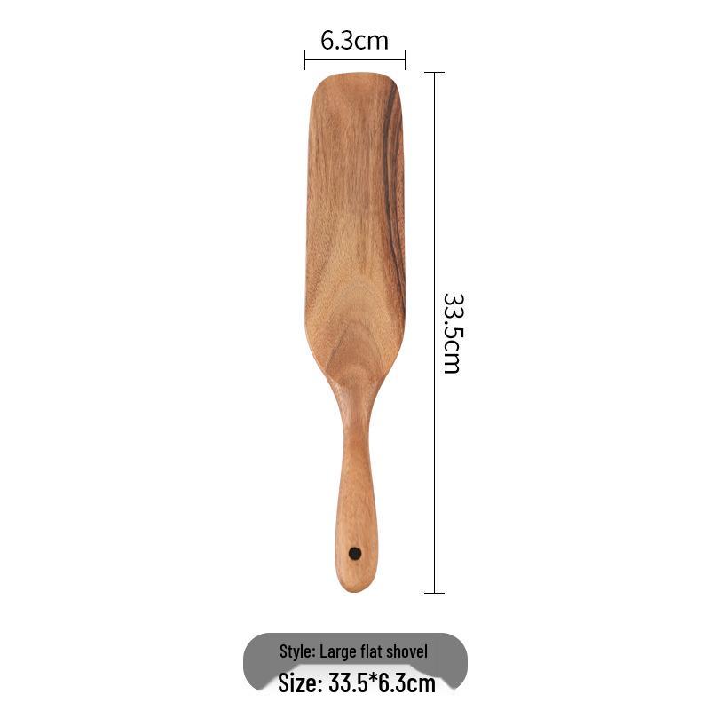 Teak Wood Pizza Shovel & Non-stick Spatula Set - Includes Frying, Salad, and Butter Scraper Spoons