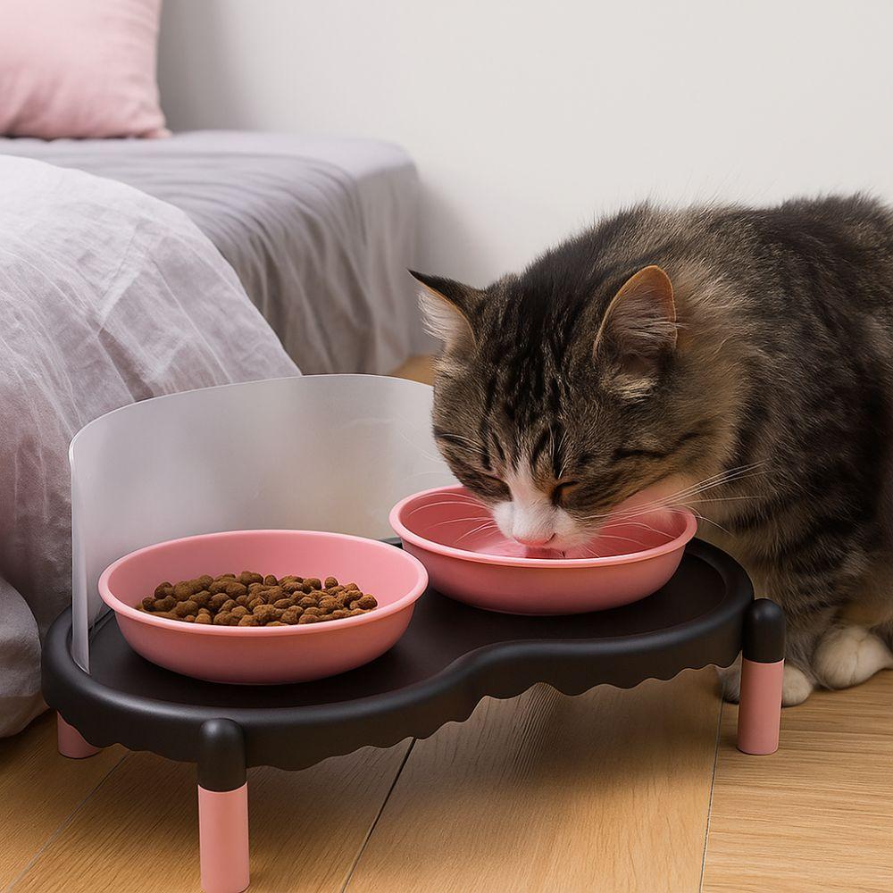 High Foot Cat Double Bowl Stable Pet Neck Protection Bowl Colorful Pet Feeder  for Drinking Feeding