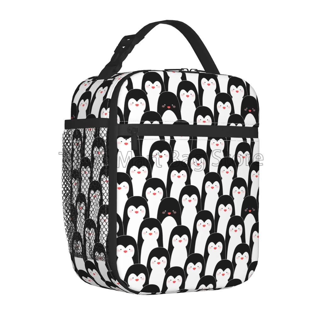 Roztomilý tučňák Pozdrav Izolovaný obědový box Opakovaně použitelná přenosná taška na oběd Termo chladicí taška Bento Tote pro chlapce dívky ženy do školy práce