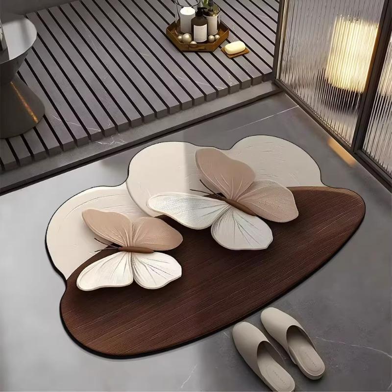 Alien butterfly bathroom mat, kitchen, bathroom, shower room, absorbent and anti slip diatomaceous earth toilet floor mat