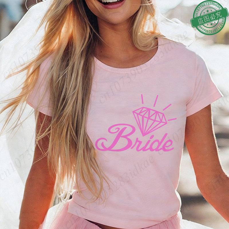 Team Bride Matching T-Shirts Diamond Ring Graphic Tees Bachelorette Hen Party Summer Short Sleeve O Neck Tops for Bridesmaids