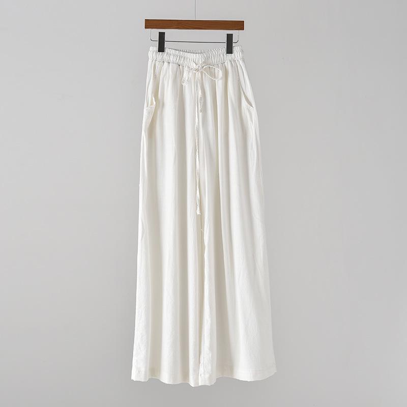2026 Spring Women's Artistic Retro Loose Casual Wide-Leg Linen Pants with Elastic Waist.