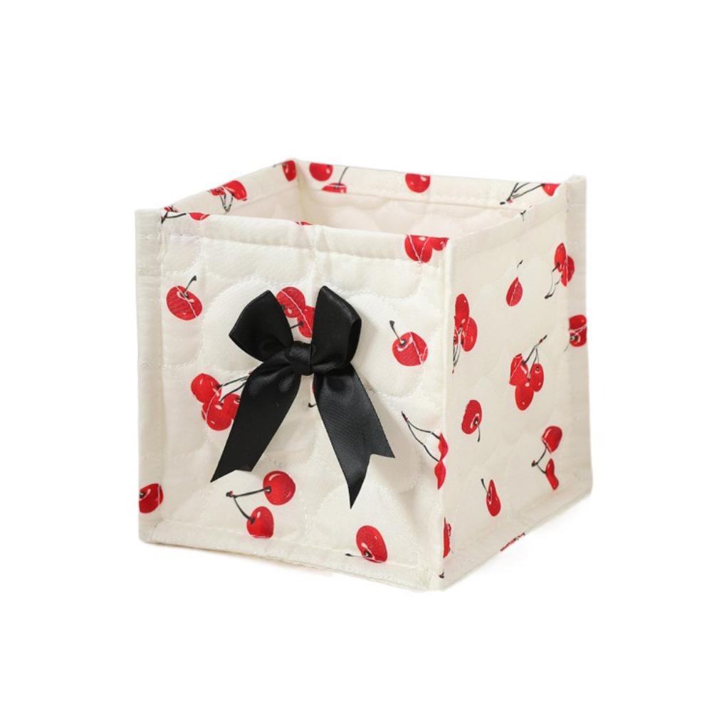Square Desktop Storage Basket Bowknot Pattern Storage Frame Cute Organizer Box  Home Decoration