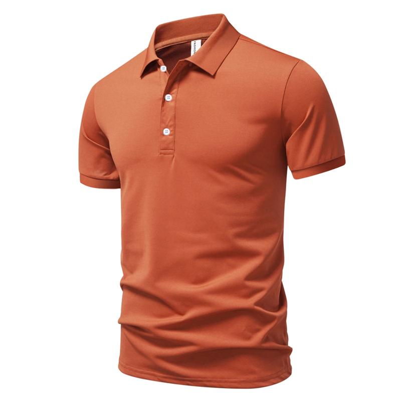 Autumn Winter Men Clothes Short Sleeve Lapel Pure Color Polo Shirt