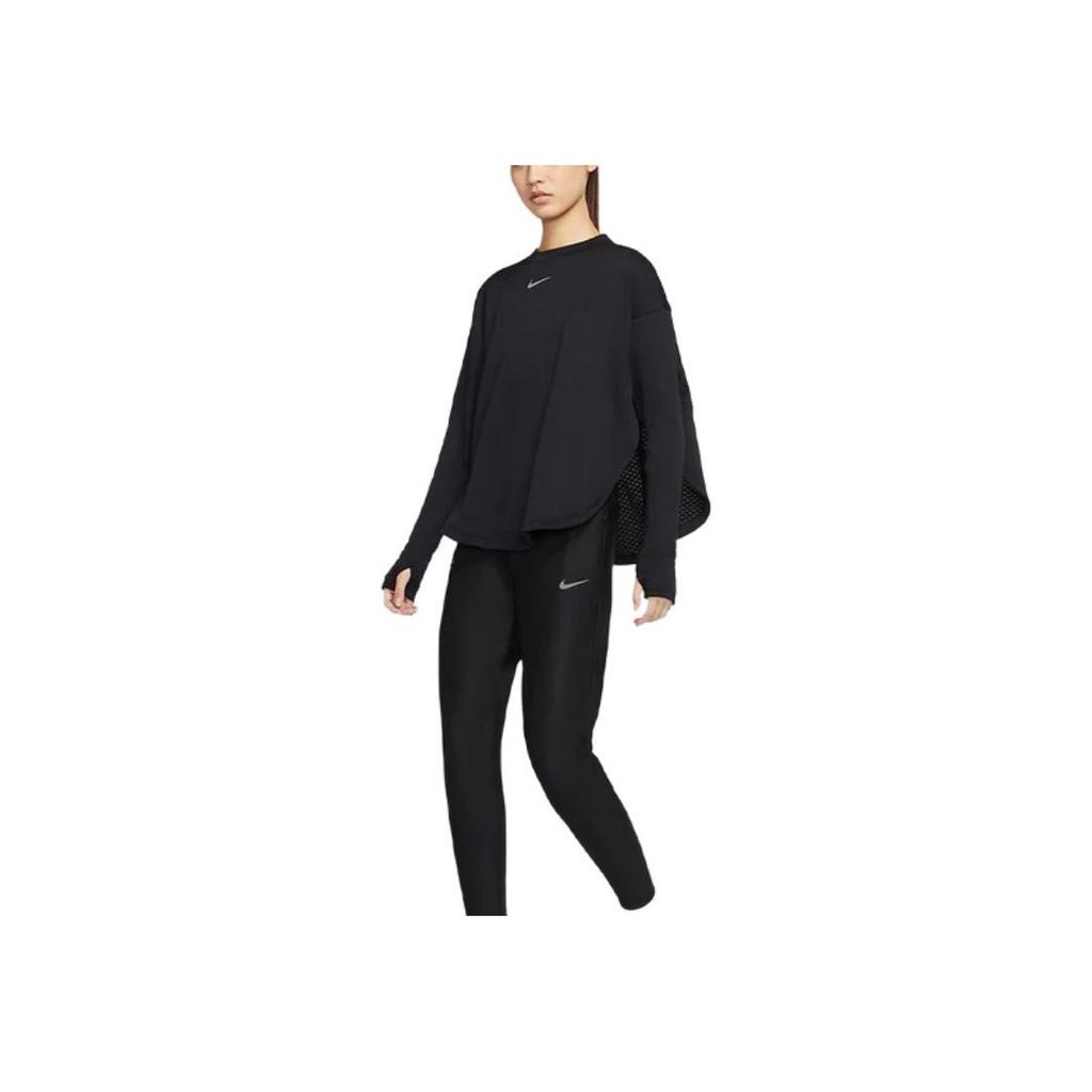 Nike Kugel Logo Reflektierendes Fleece Warm Rundhals Laufen Sweatshirt Damen sweatshirt Schwarz CU3394-010