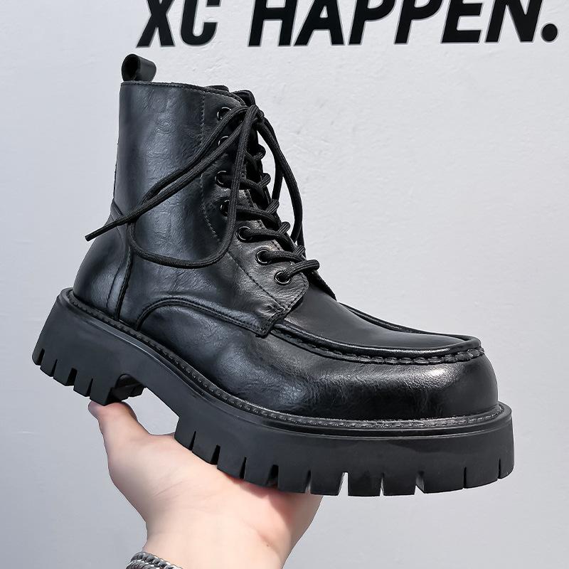 

2024 осень новая мода толстый каблук ботинки Мартин мужские короткие рыцарские ботинки темперамент ins трендовый британский стиль 86689-A 38 чёрный