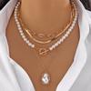 Neue Elegante Imitationsperlen Halskette für Damen Vintage Mehrschichtig Herz Quasten Choker Mode Schmuck Zubehör Geschenk